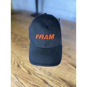 FRAM Hat‎ Cap Strap Back Black Orange Embroidered Organic Cotton Automotive Mens